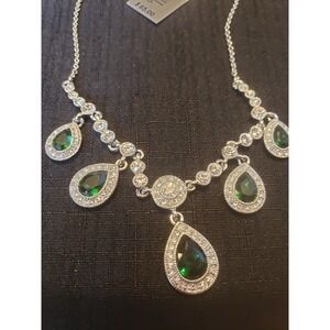 $65 Carolee  Silver Tone Green Crystal Necklace NWT Wedding Special Occasion